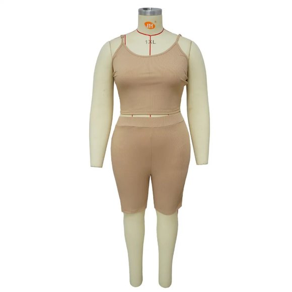 Athleisure Casual Sports Two-Piece High Elastic U-Shaped Sleeveless Camis Shorts - Picture 3 of 16